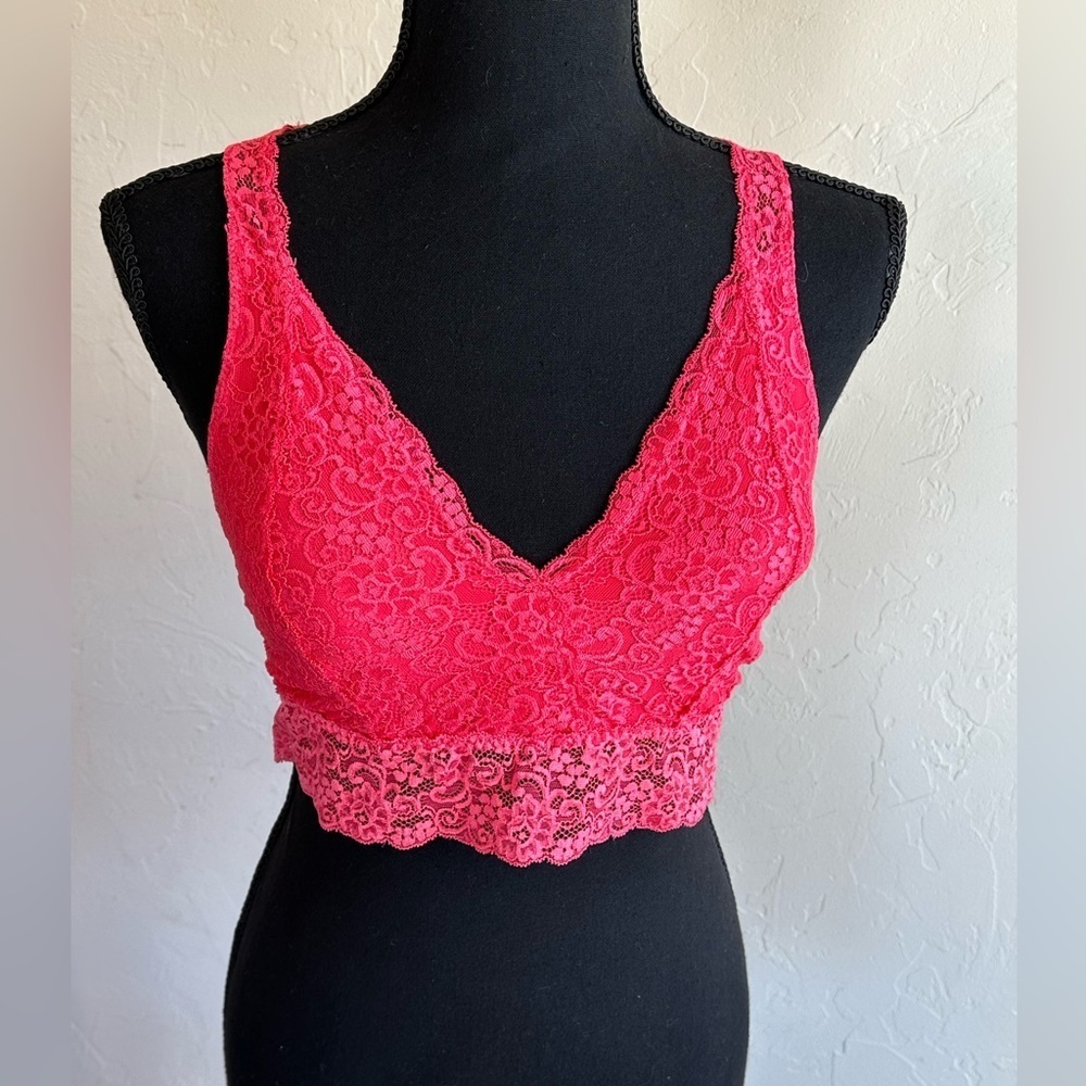 Soma Lace Racerback V-Neck Bralette in Bright Coral Pink Sz Lg